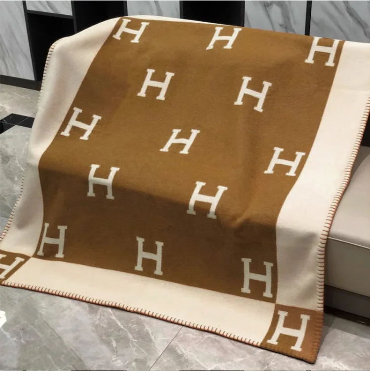 Luxury Fashion Wool Viscose Polyester Big Shawl Blanket French Style Printed Spring Sofa Throw