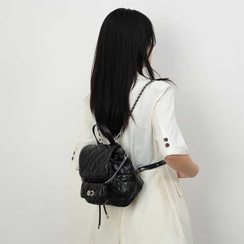 Multifunction Rhombus Chain Small Backpack Set for Women