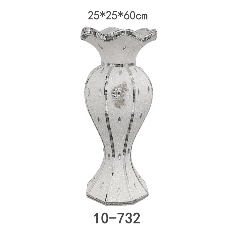 Diamond Home Decoration European Style Luxury White Silver Flower Vase Pot With Crystal