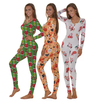 Christmas Halloween Pajamas Custom Print Adult Women's Sleepwear Onesie For Women Pajamas