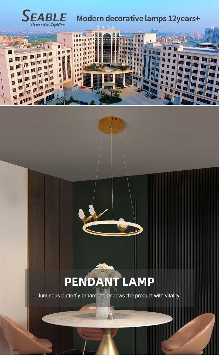 Simple Hanging Decoration Indoor Bedroom Black Gold White Iron Acrylic Modern LED Chandelier Light