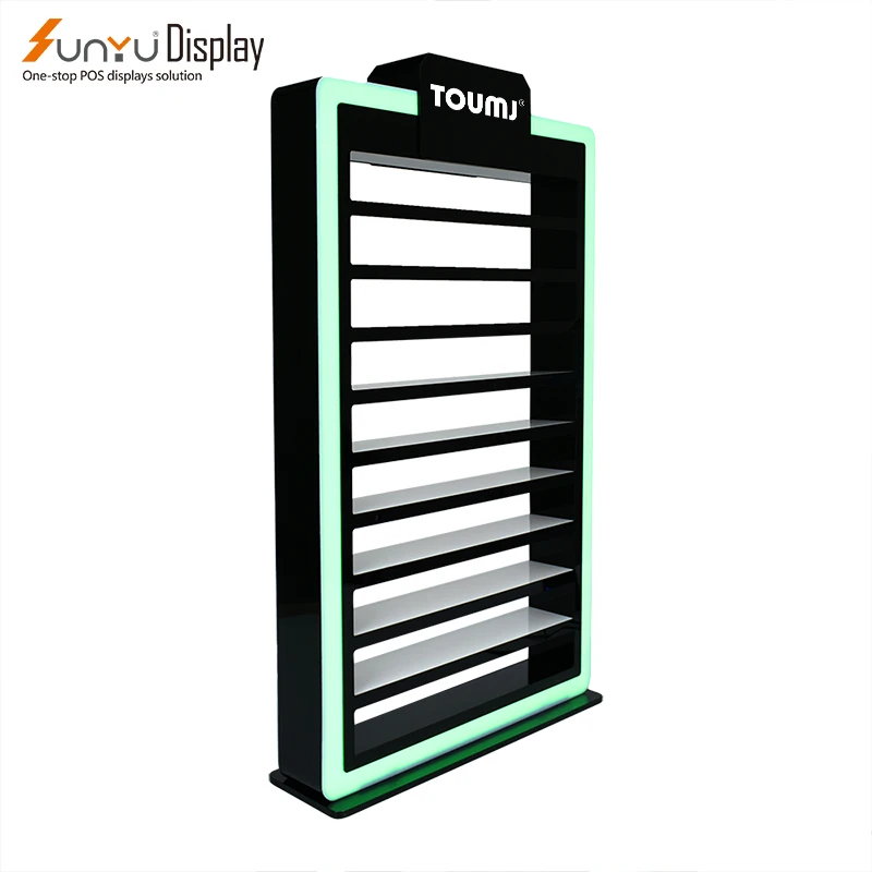 Custom smoke shop Cigarettes Shelves Tobacco Display Stand Counter RGB LED Lighted Tobacco Cigarette Display Cabinet