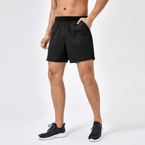 Men's Summer Solid Pattern Gym Shorts Elastic Waist Quick-Dry Running Training Pants Breathable Nylon Loose Sports Casual Shorts
