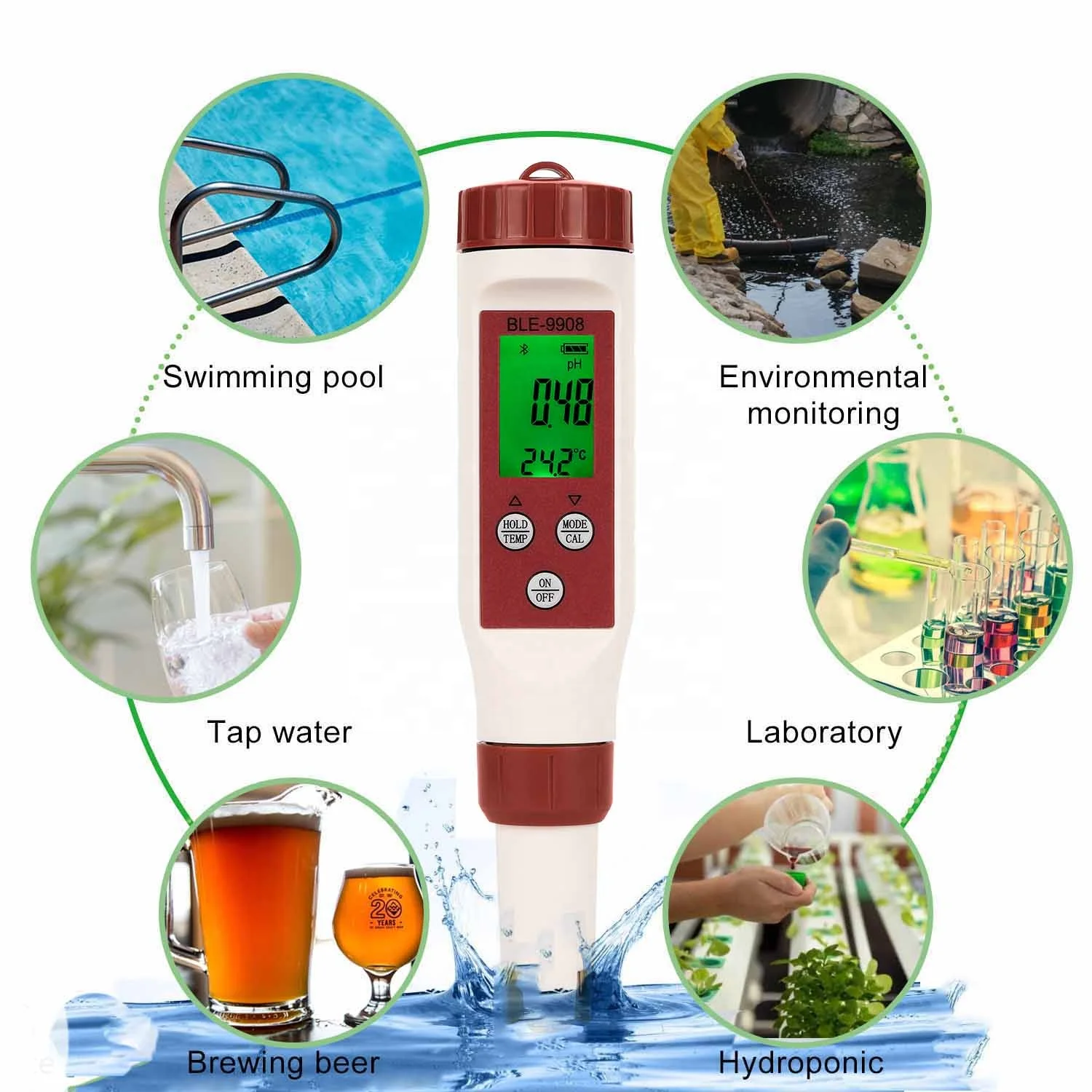 Bluetooth 4 In 1 Ph Ec Tds Meter Digital Ph Test Liquid Tester ...
