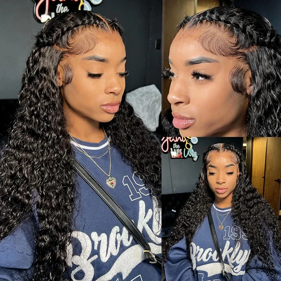 200 Density Curly Lace Frontal Wig 30 40 Inch 13x4 Lace Front Human Hair Wig Brazilian Water Deep Wave Wigs_voghion.com