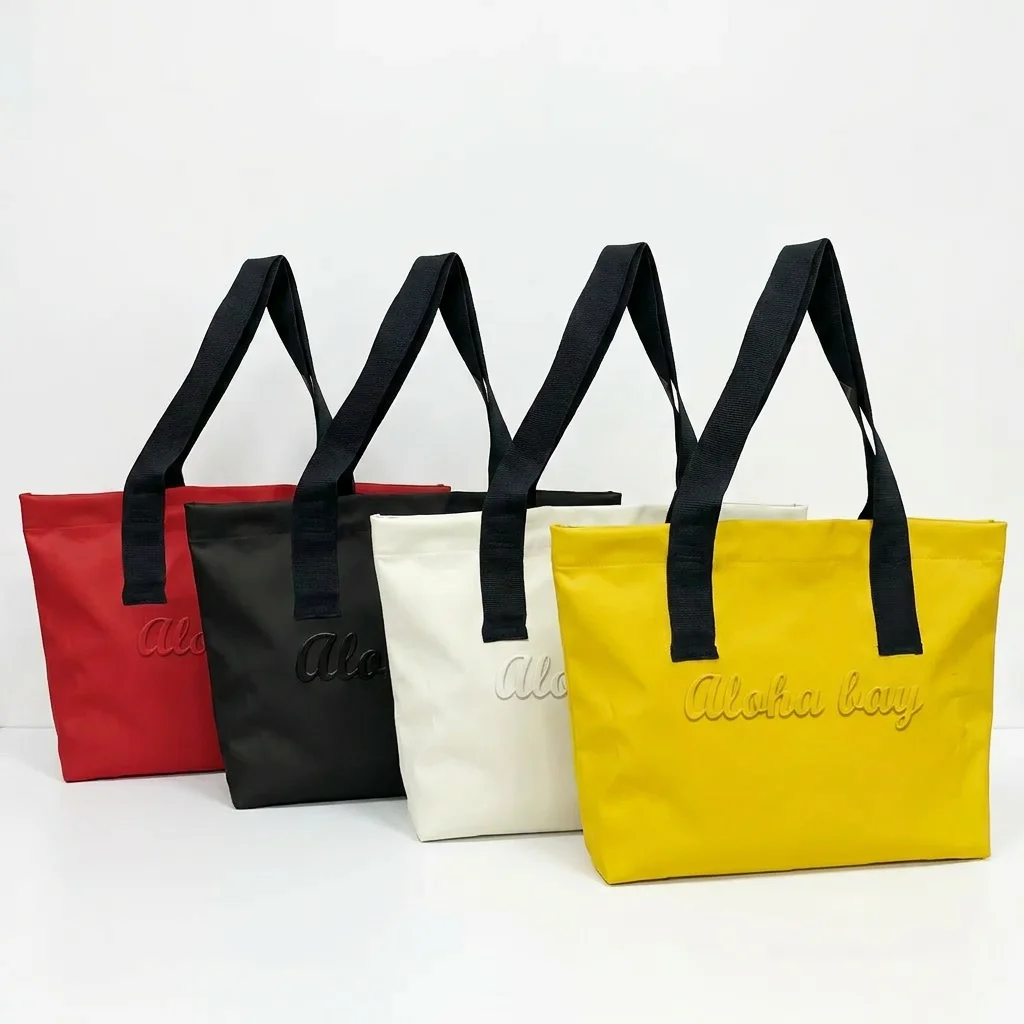 Custom 3d Embossed Logo Women's Nylon Tote Bag Large Capacity Stylish Waterproof Shopping Bag For Da