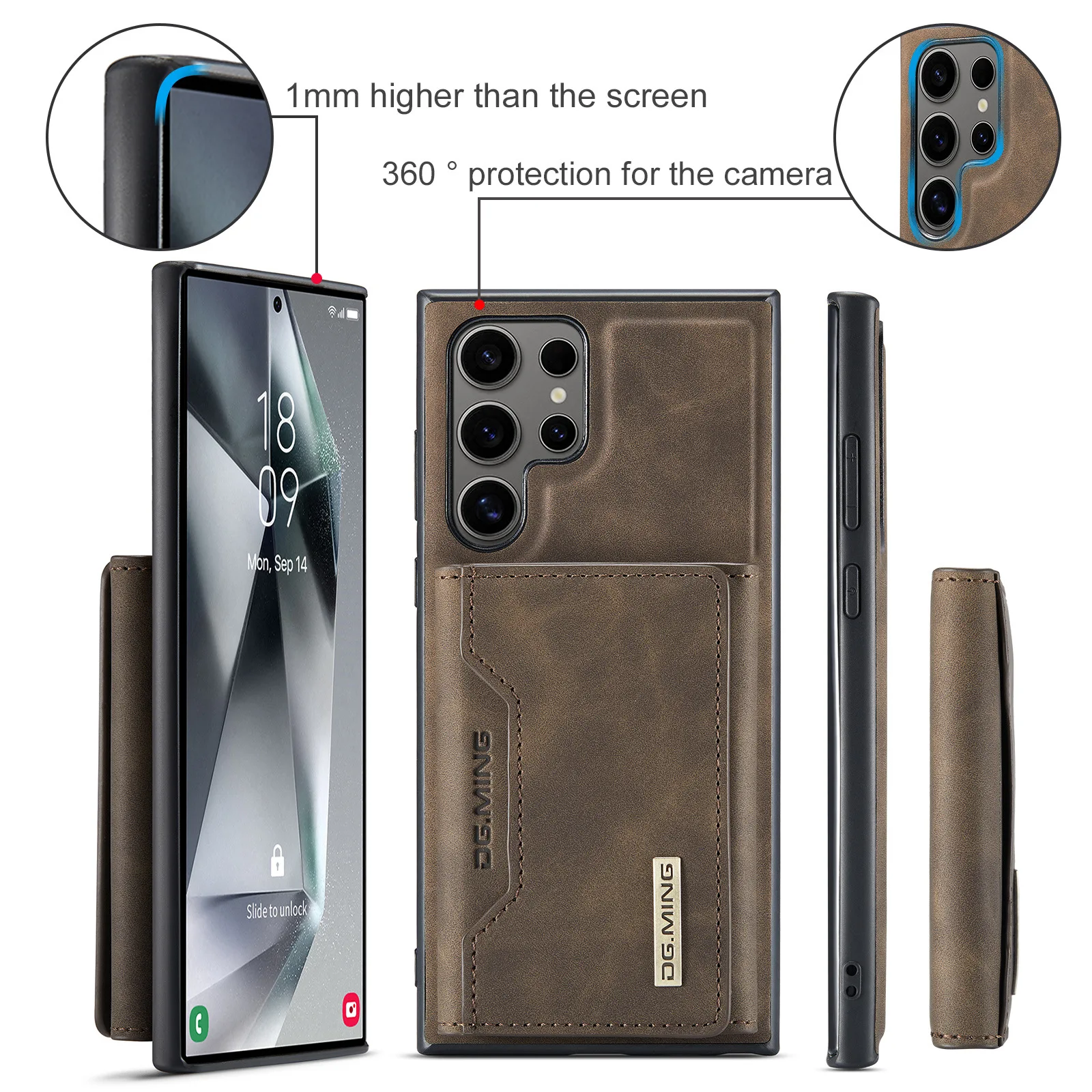 M2 2-in-1 Magnetic Card Holder and Protective PU Leather Case for Samsung S24/S23 Ultra Split Phone Case