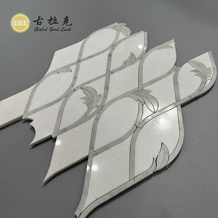 Natural White Marble Tile Leaf Shape Polished Surface Mosaic Tile for Bathroom Kitchen Backsplash Wall Hotel Shower