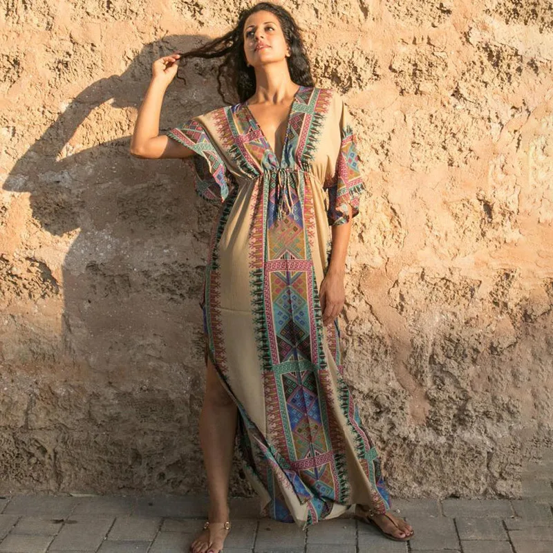 New Batik Print Boho Style Moroccan Bikini Beach Dress Beachwear Striped Gingham Animal Leopard Cotton 1 Piece New Batik Print Boho Style Moroccan Bikini Beach Dress Beachwear Striped Gingham Animal Leopard Cotton 1 Piece