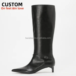 1039-2 Autumn/Winter Ladies Fashion Shoes Kitten Heels Knee-High Boots Fashionable Pointed Toe High Boots Woman