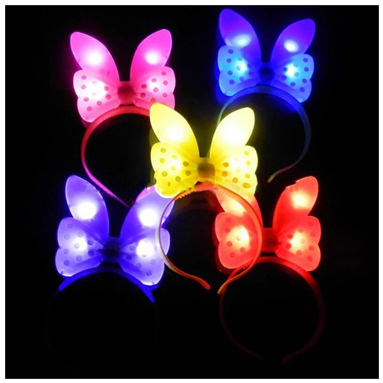 Повязка на голову с Микки и Минни Маус, праздничная светодиодная мигающая лента для волос с мигающим бантом