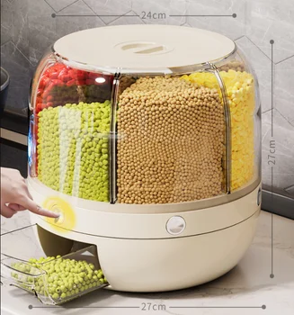 Restaurant Rice Dispenser Container Rotatable Plastic Cereal Dispenser Storage Container Rotating Food Dispenser