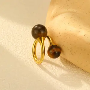 Summer Hot Selling Women's Cuff Rings Stainless Steel Double-Headed Tiger's Eye Adjustable Opening Ring