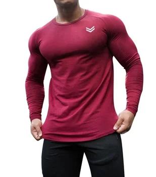 High Quality Wholesale Gym Clothing Long Sleeve Slim Fit Fitness Cheap Sport T Shirt for Men