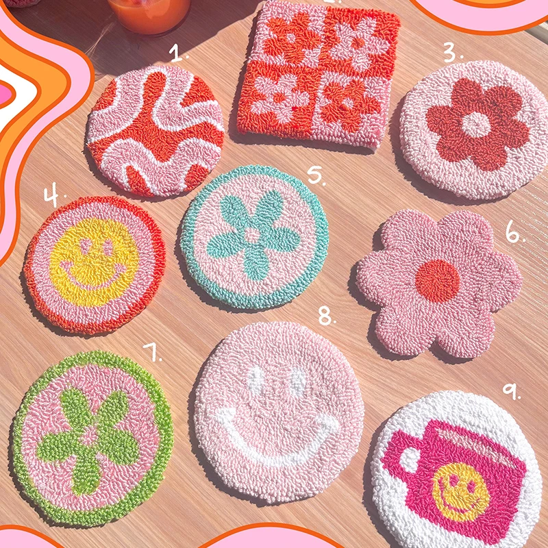 Customizable Trendy Diy Coaster Yarn Coasters Punch Needle Coasters Mug