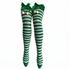 Green and white striped bow with pom-pom