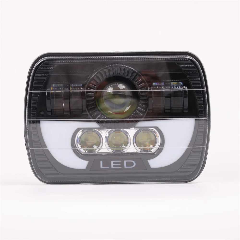 TIYPEOR 7Inche Motorcycle Car Led Headlight Automotive Square Headlamp Assembly Waterproof H4 DRL for XJ YJ Car Truck Motobike