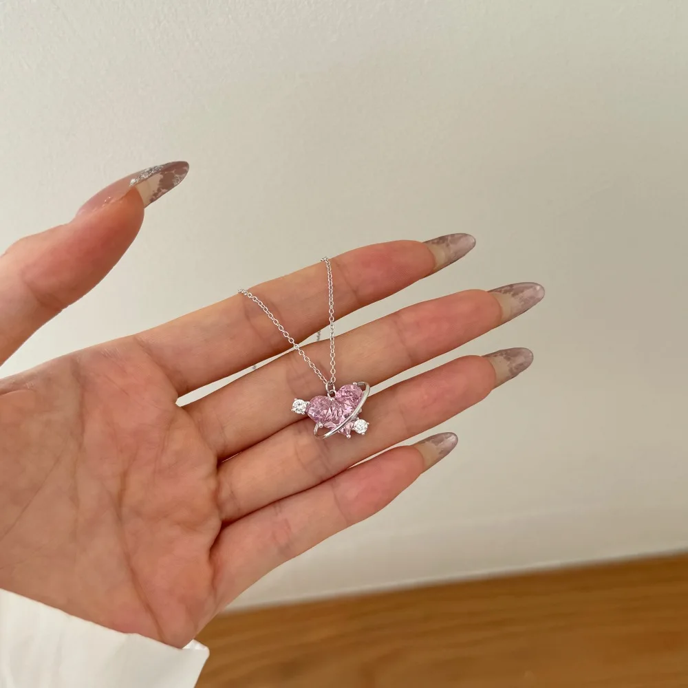 KAKODIY fashion new product 925 Sterling Silver faded free chain 5A cubic zirconia pink Cubic Zirconia love pendant necklace jewelry detail 4