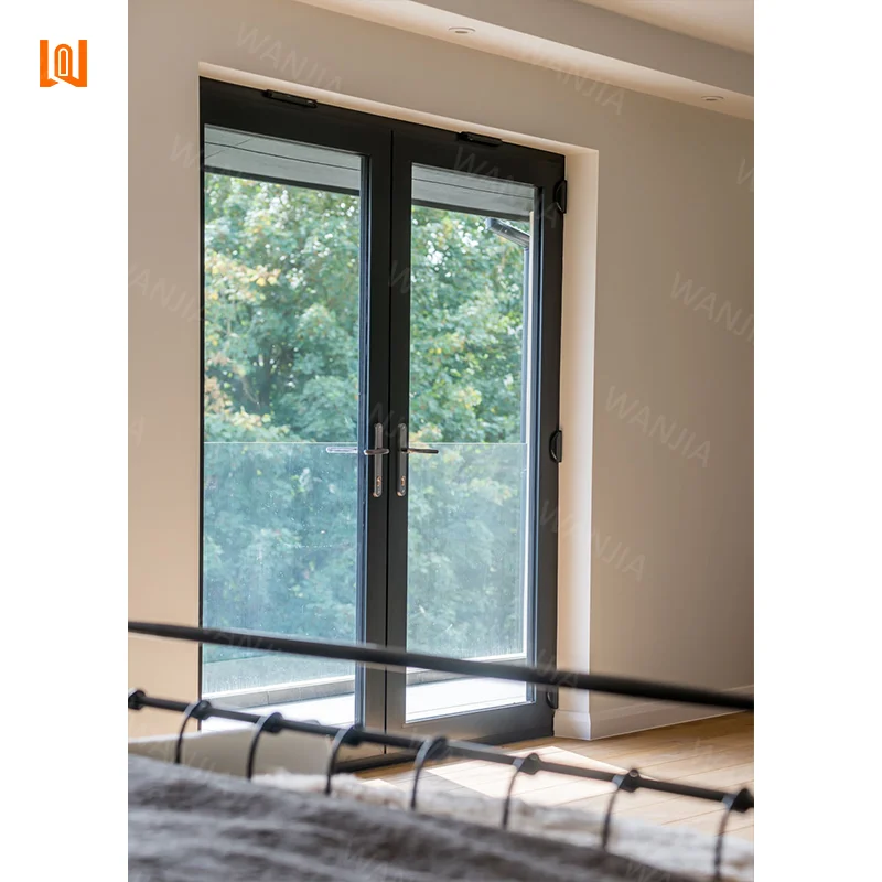 WANJIA Customized Modern Patio Front Entry Door Exterior Glass Aluminum French Door Aluminum Casement Door