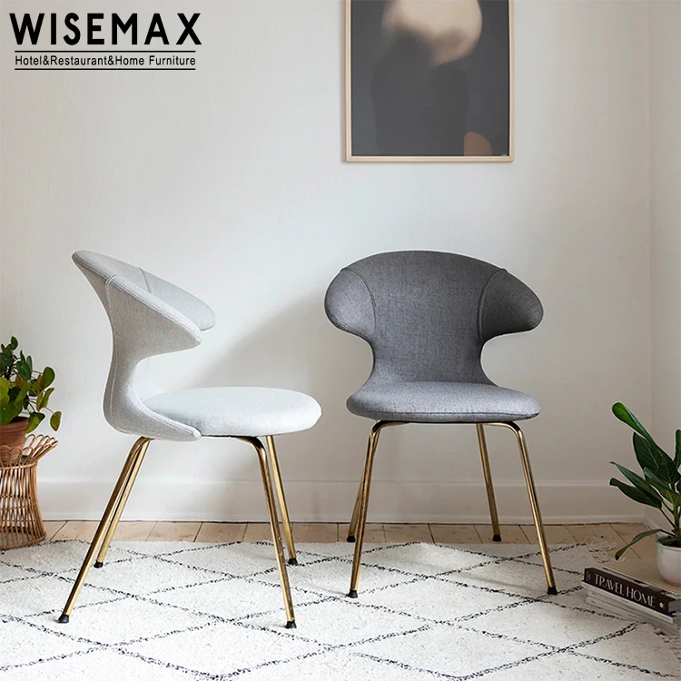 WISEMAX FURNITURE Modern Half Surround Curve Backrest Metal Chair Waterproof Leather Fabric Dining Chair with Metal Leg