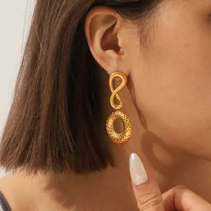 MW Vintage 18k Gold Plated Snake Shaped Large Circle Earrings Creative Trendy Design Waterproof Stainless Steel Stud Earrings