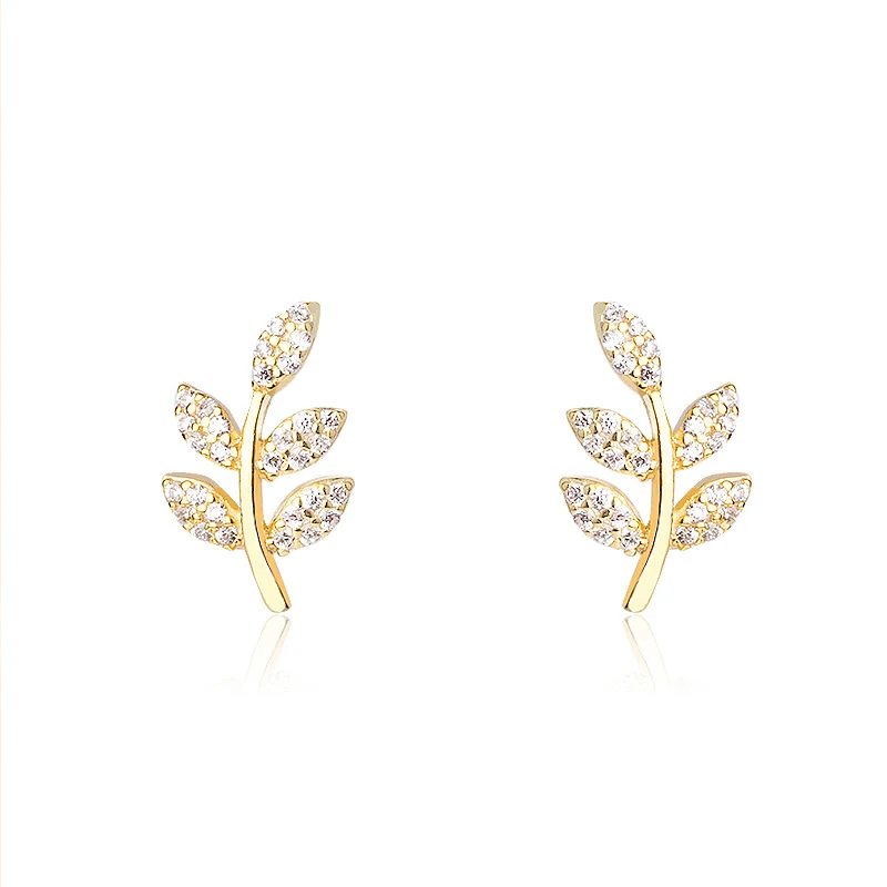 Trendy Accessories CZ 925 Sterling Silver 18K Gold Plated Women Jewelry Cubic Zirconia Leaves Stud E(图5)