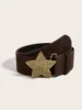 5.8 wide velvet five-star buckle-bronze buckle-brown