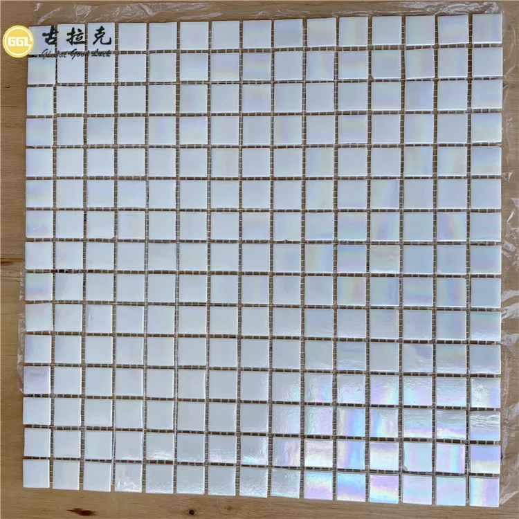 Pearlescent Swimming Pool Mosaic tile White Glass Tile for Shower Bathroom Wall Decor manufacture