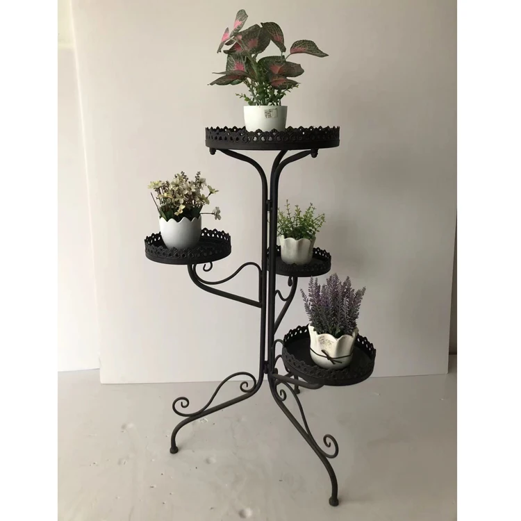 Creative Design Foldable Metal Plant Stand with Tree Shaped 4 Holders Flower Pot Display Rack for Outdoor Garden and Flower Shop
