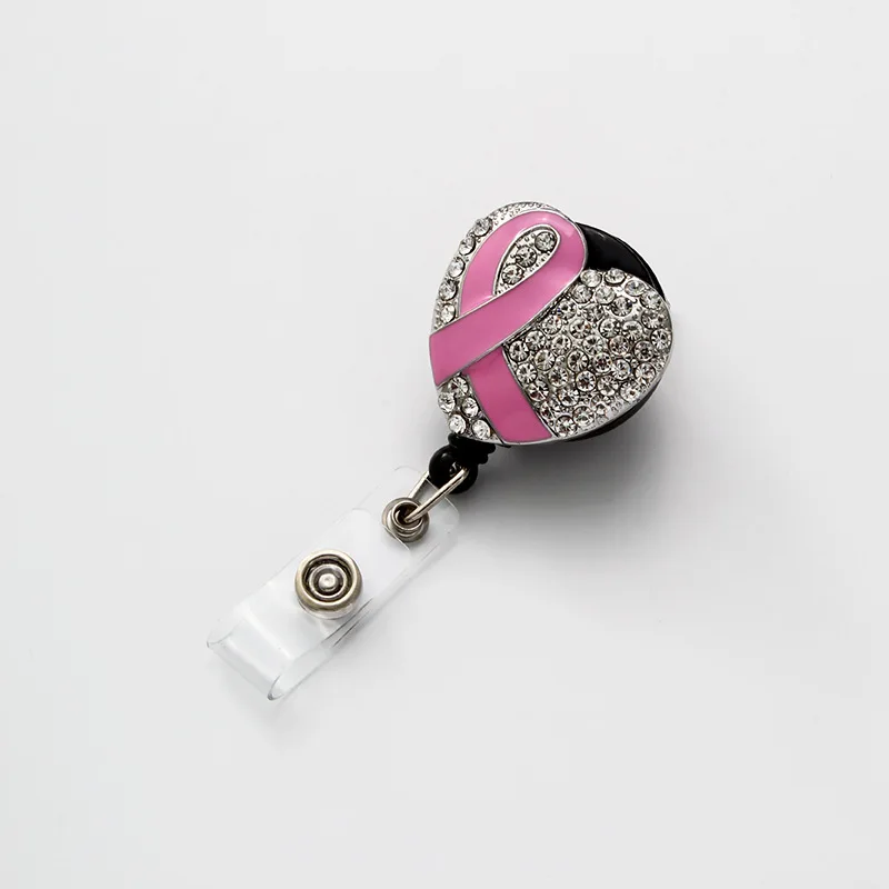 Pink Breast Cancer Awareness Heart-Shaped Badge Reel