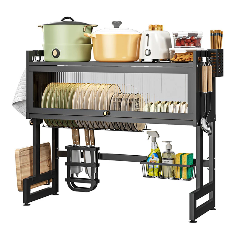 Over the Sink Dish Drying Rack for Kitchen With Cover Rack Organizer Drain Board Dish Rack