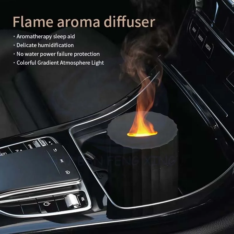 新しいクリエイティブなシミュレーション炎加湿器 家庭用 オフィス用 デスクトップディフューザー 車用 七色炎アロマセラピーマシン 3