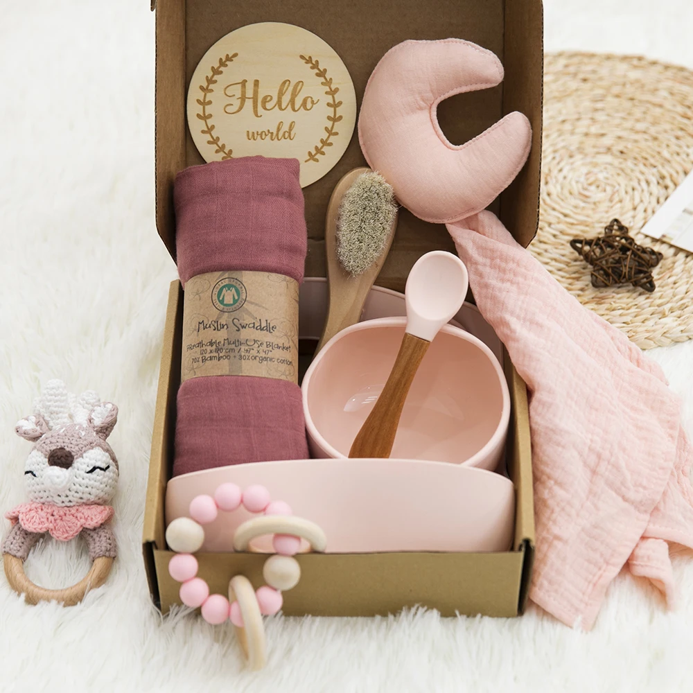 Custom Newborn Baby Show Gift Set New Arrival Solid Color Muslin Cotton Newborn Baby gift set