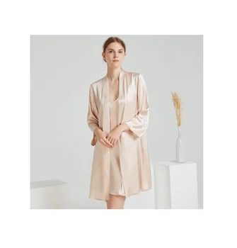 2022 Belted Wholesale Sleepwear Satin Pyjama Luxury Solid Custom Winter Pj Sets Women Silk Pajamas woman nightwear