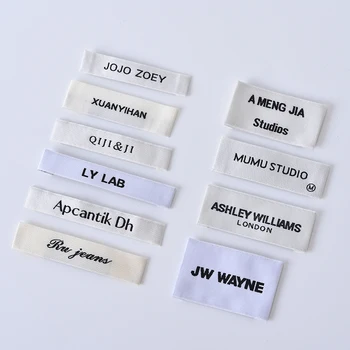 Custom Woven Own Brand Name Clothes Neck Labels Fabric Label For Clothing End Fold Woven Labels