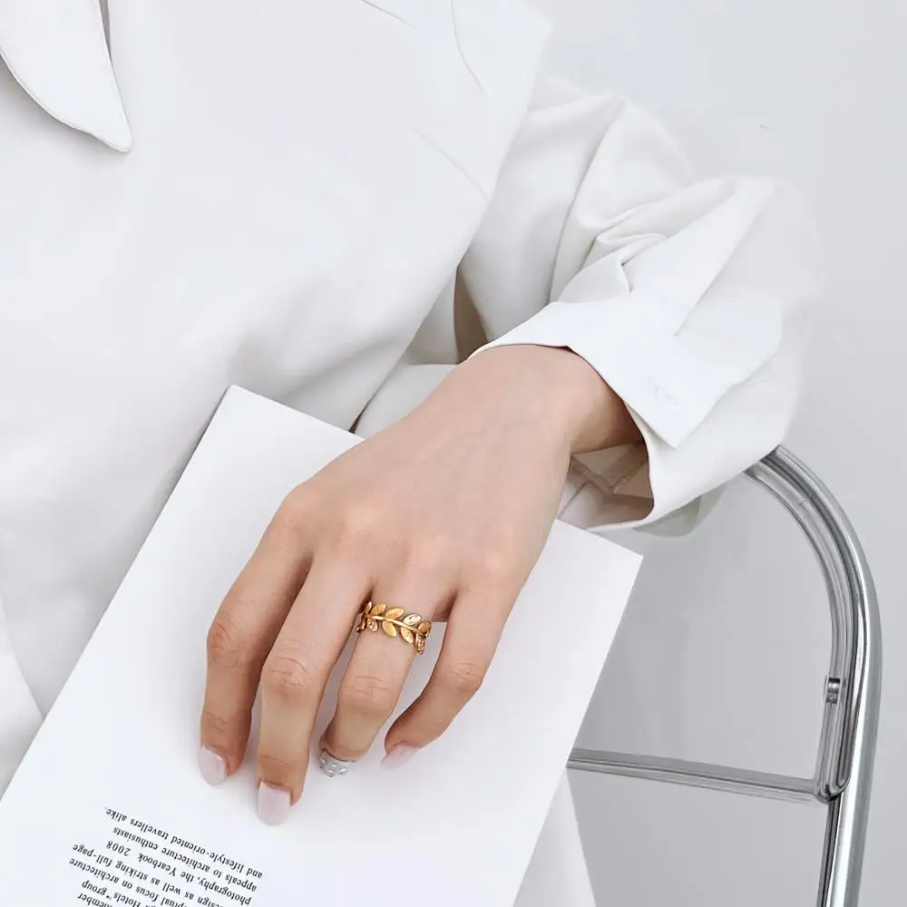 KAKODIY Lvy gold plated leaf engagement wedding 5A zircon 925 Sterling Silver ring for women detail 2
