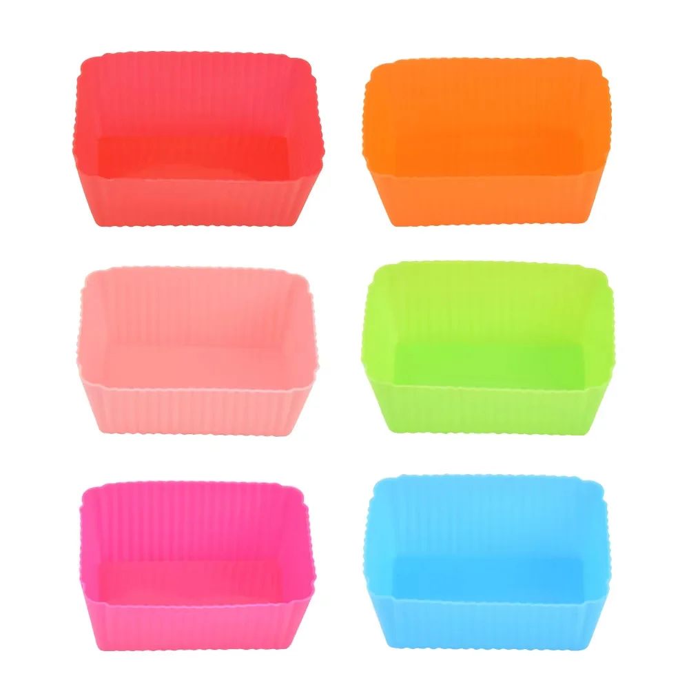 Reusable Rectangle Shape Silicone Baking Cups Standard Colorful Silicone Cake Mold for Tools