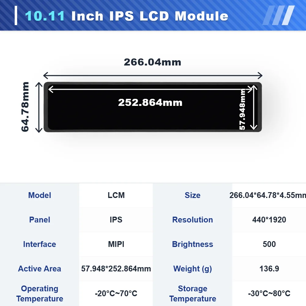 WeiTai Factory Custom 10.11 Inch IPS TFT LCD Screen Module with 440x1920 Resolution 500 Cd/m Brightness MIPI Interface details