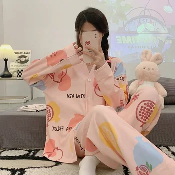 Custom Soft and Loose women's luxury pajamas V-Neck Long Sleeve 2 Piece Set Spring Season Cartoon Pajamas for Women Set