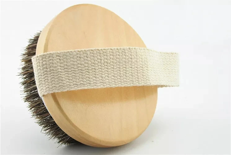 Lotus wood round horsehair original bristle bath brush handleless massage brush wet and dry bath brush