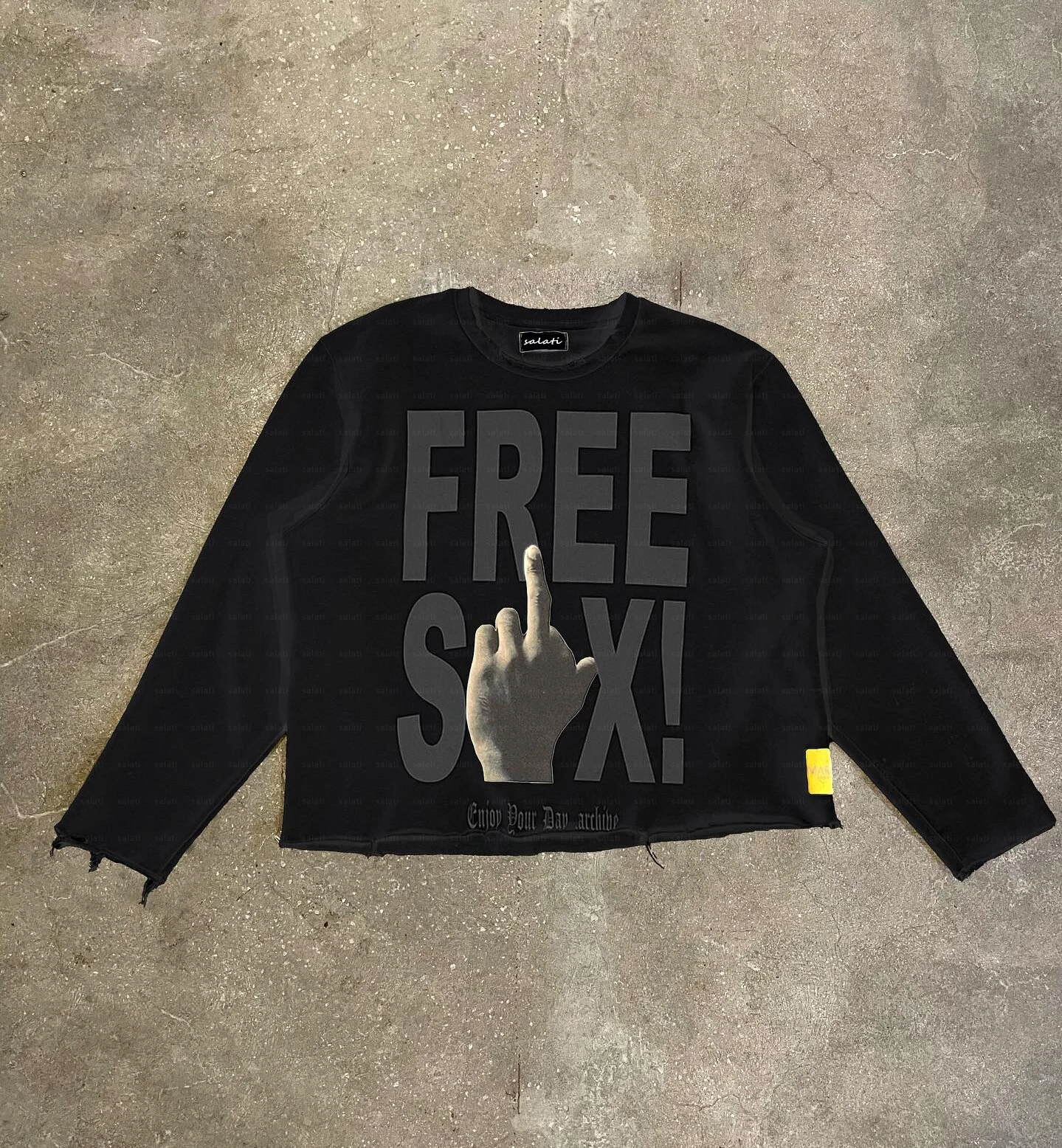 Custom Screen Print Label Cropped Drop Shoulder Crew Neck Pullover Unisex Cotton French Terry Distressed Raw Hem Sweatshirt Men gallery 8