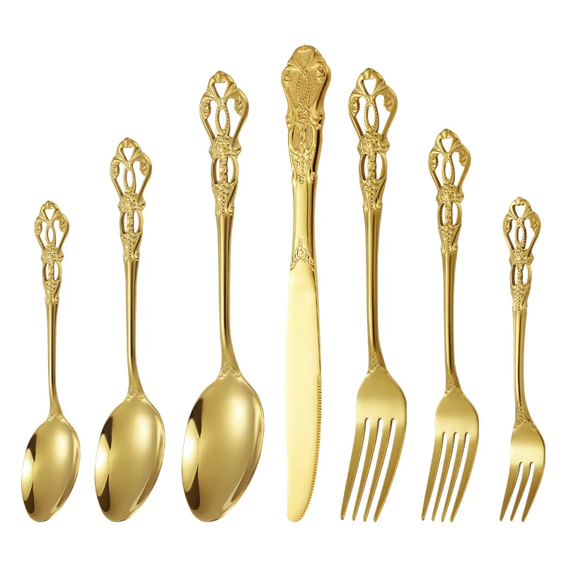 Cubiertos Restaurant Spoon and Fork Set Wedding Bulk Silverware Cutlery Luxury Gold Flatware Set