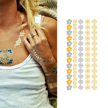 Metallic custom temporary waterproof gold shiny henna tattoo for women body arms tatoo/tattoo sticker