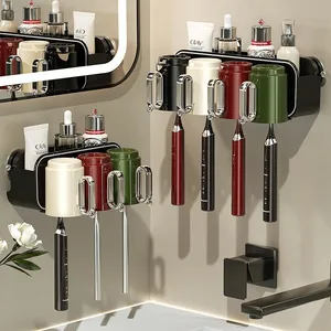 Wall-Mounted Toothpaste Holder Mouthwash Cup Plastic Suction Cup Toothbrush Holder for Bathroom