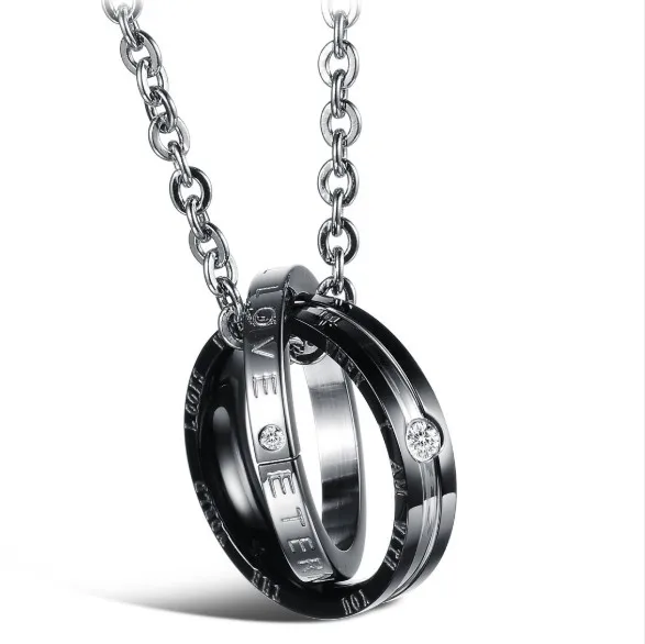 Stainless Steel Jewelry Double Ring Holder Pendant Necklace Couple