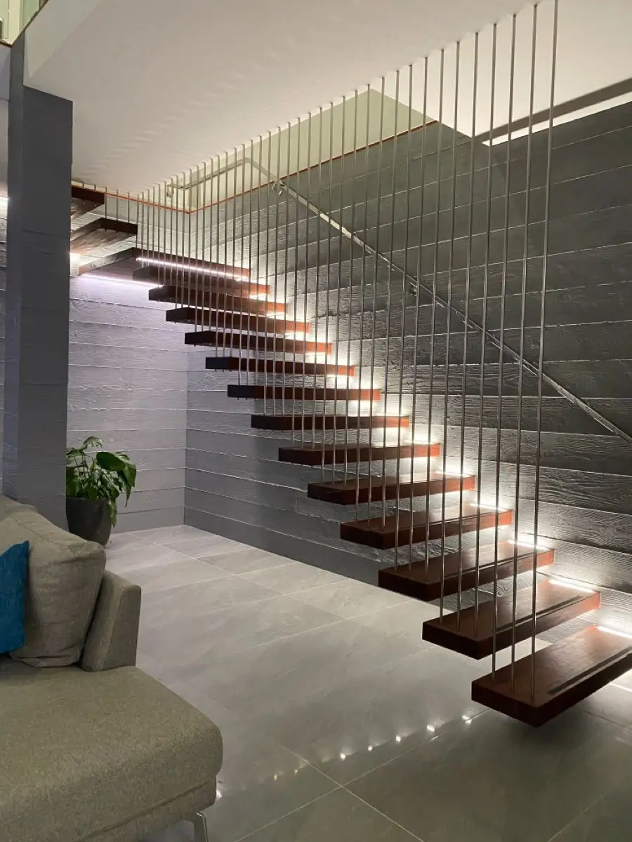 2024 American modern luxury indoor stairs Steel Structure straight stairs wood tread staircase factory