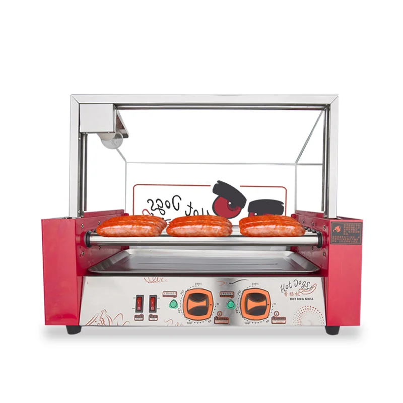 New Stainless Steel Hot Dog Commercial 7 Rollers Snack Equipment Red Electric Automatic Making Machine