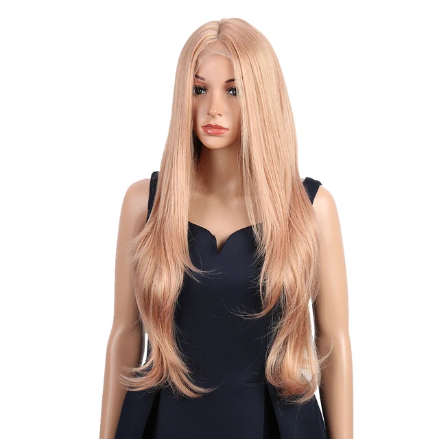 Wholesale Swiss T Middle Part Lace High Temperature Ombre Blond 31' Long Natural Hairline Body Wave Synthetic Lace Front Wig
