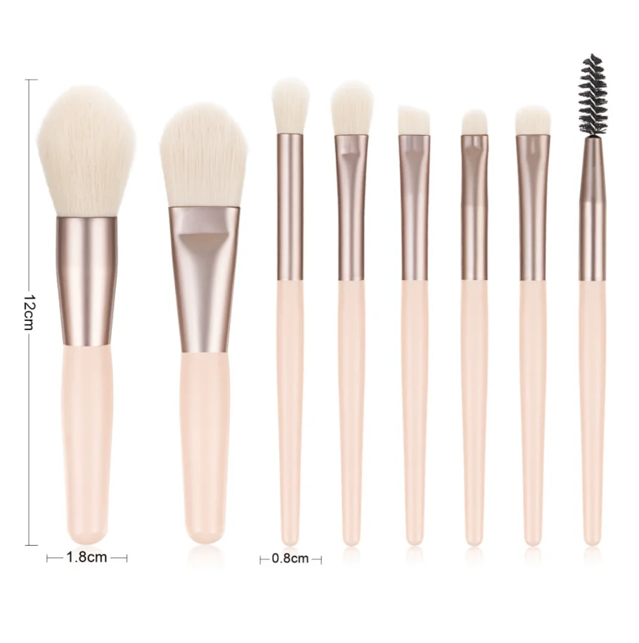 Высокое качество, 8 комплектов в партии, мини-ПК с набор кистей для макияжа с местом для хранения с сумочкой в тон розового цвета макарунов, кисть для нанесения основы под макияж с деревянной ручкой из мягкого меха Портативный косметический набор