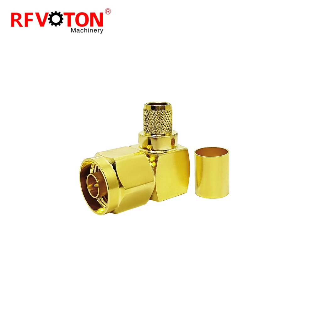 Factory Gold Plated 50Ohm N Type Male Plug Crimp Right Angled RA Elbow 90 Degree LMR400 RG8 RG213 RG214 Cable RF Connectors